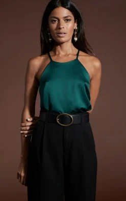Nina Halter Cami Top In Pine Green