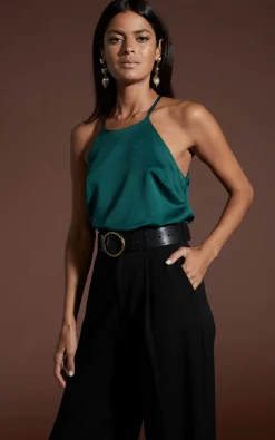 Nina Halter Cami Top In Pine Green