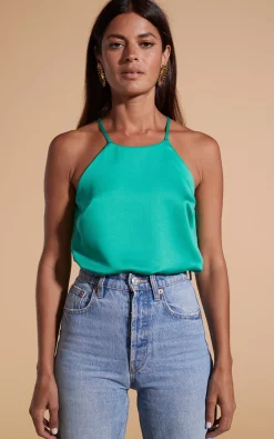 Nina Halter Cami Top In Teal Green