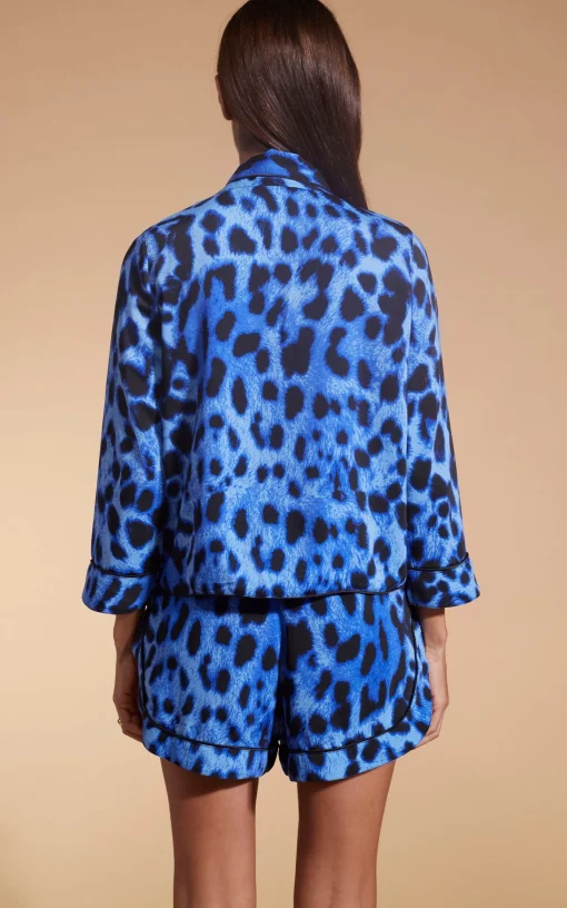 Oona Shortie Pj Set In Bright Blue Leopard