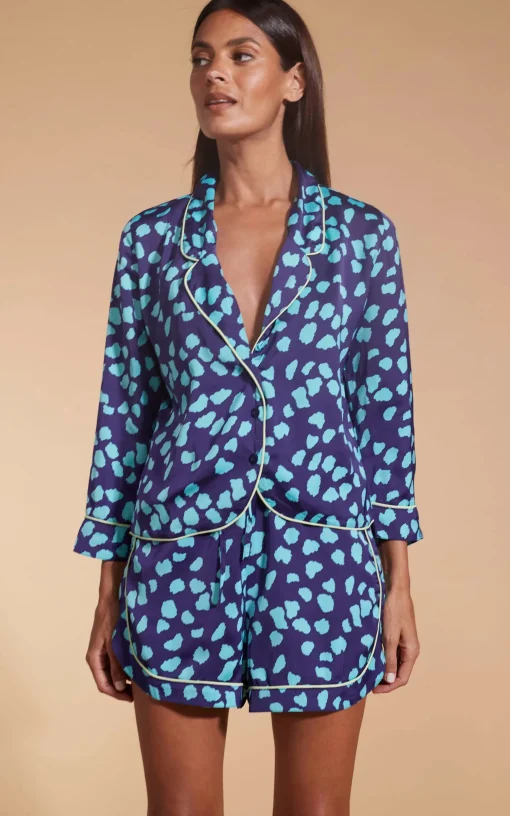 Oona Shortie Pj Set In Ice Blue On Navy Cloud