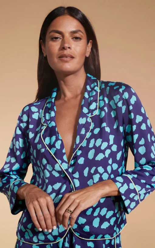 Oona Shortie Pj Set In Ice Blue On Navy Cloud