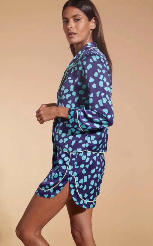 Oona Shortie Pj Set In Ice Blue On Navy Cloud