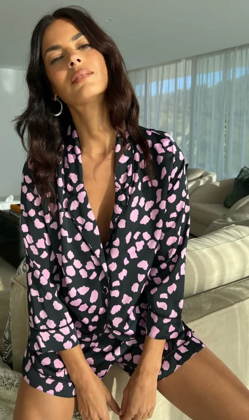 Oona Shortie Pj Set In Pink On Black Cloud