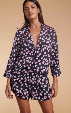 Oona Shortie Pj Set In Pink On Black Cloud