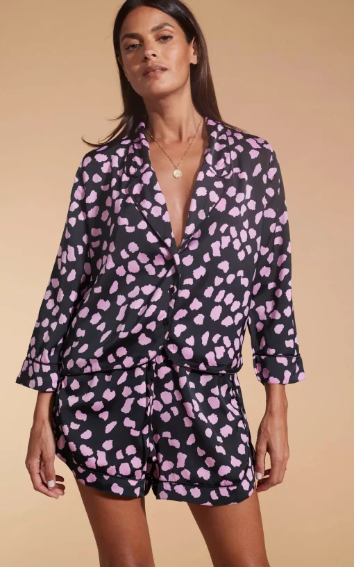 Oona Shortie Pj Set In Pink On Black Cloud