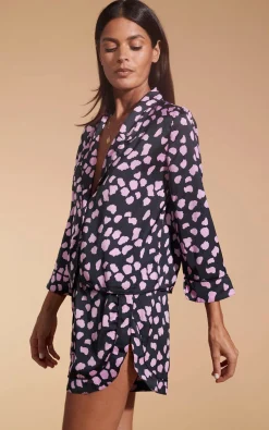 Oona Shortie Pj Set In Pink On Black Cloud