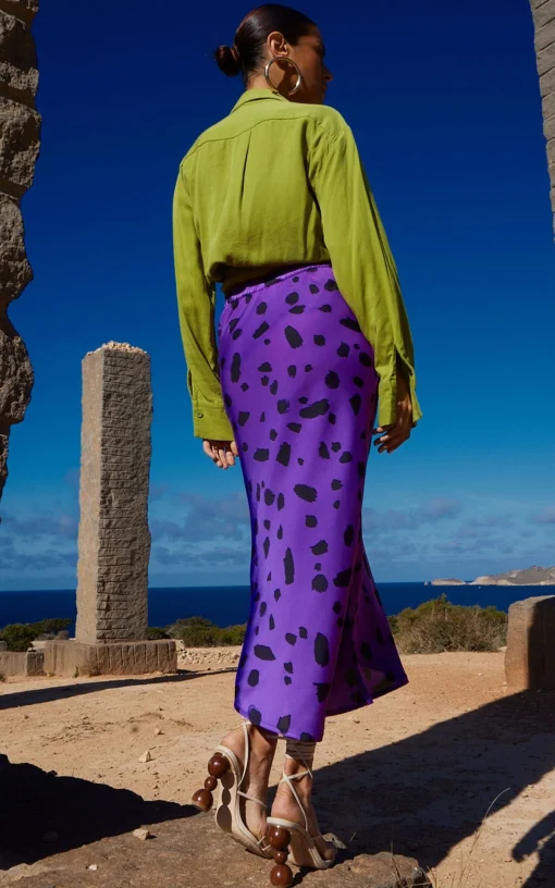 Renzo Skirt In Abstract Dot Black On Purple