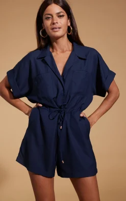 Rizzo Shirt Playsuit In Navy