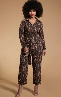 Roxanna Jumpsuit In Brown Snake - Extended Sizing