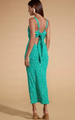 Sabrina Midaxi Dress In Odd Dot White On Sea Green