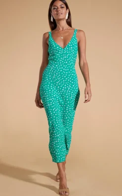 Sabrina Midaxi Dress In Odd Dot White On Sea Green