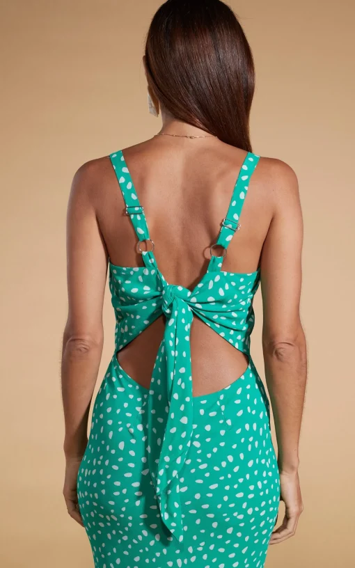 Sabrina Midaxi Dress In Odd Dot White On Sea Green
