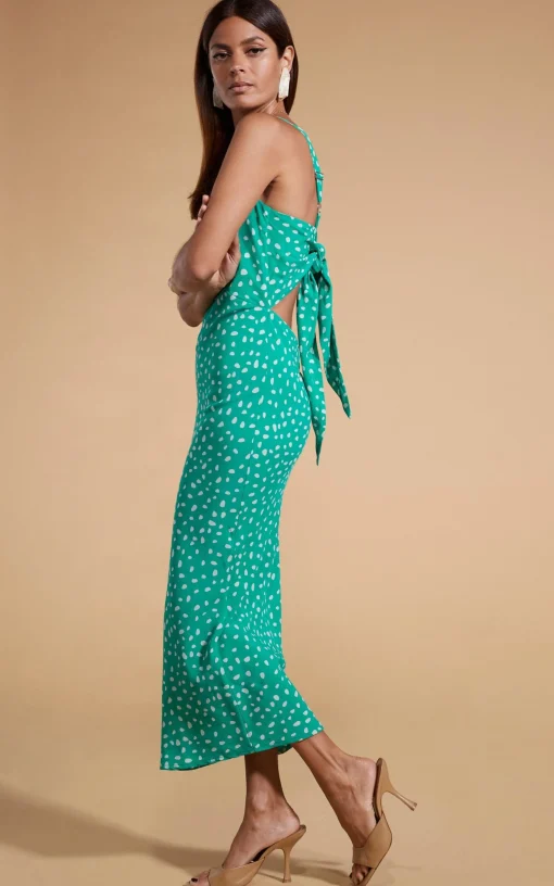 Sabrina Midaxi Dress In Odd Dot White On Sea Green