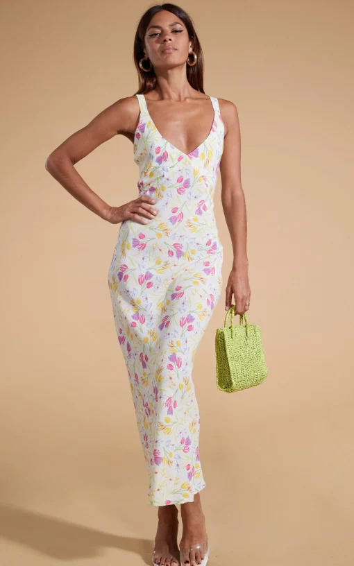 Sabrina Midaxi Dress In White Tulip