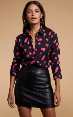 San Diego Shirt In Abstract Dot Pink On Black