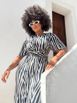 Saskia Jumpsuit In Monochrome Zebra - Extended Sizing (Reversible)