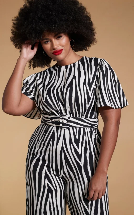 Saskia Jumpsuit In Monochrome Zebra - Extended Sizing (Reversible)
