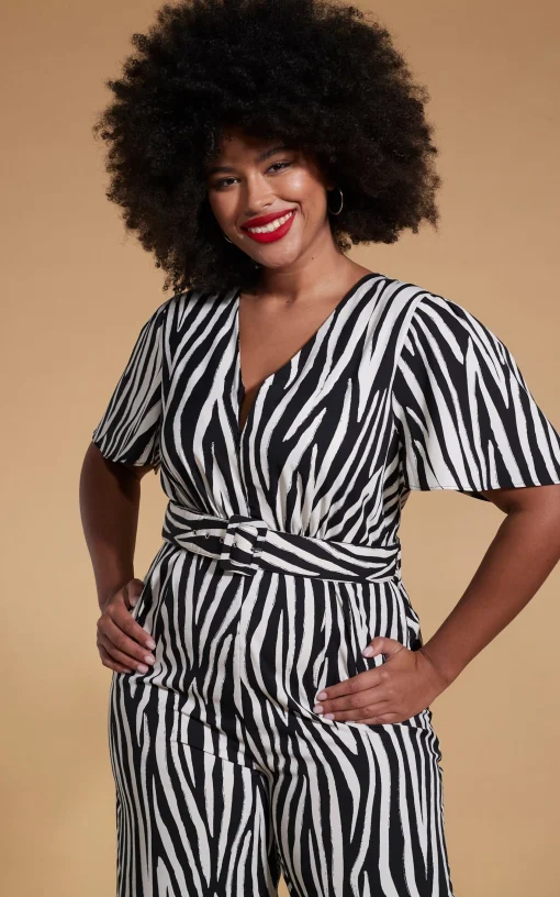 Saskia Jumpsuit In Monochrome Zebra - Extended Sizing (Reversible)