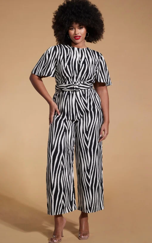 Saskia Jumpsuit In Monochrome Zebra - Extended Sizing (Reversible)