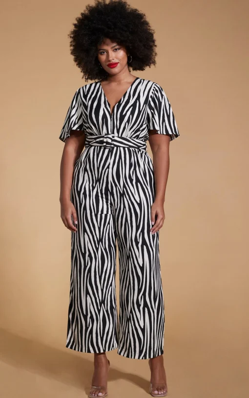 Saskia Jumpsuit In Monochrome Zebra - Extended Sizing (Reversible)