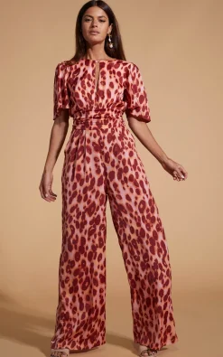 Savannah Jumpsuit In Orange Leopard