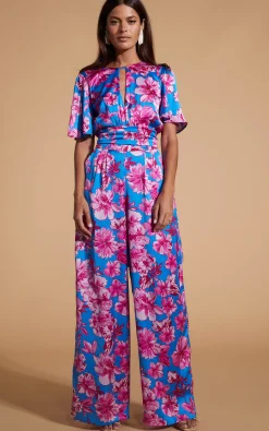 Savannah Jumpsuit In Pink On Blue Floral