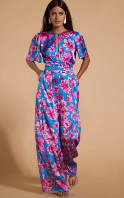 Savannah Jumpsuit In Pink On Blue Floral