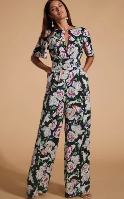 Savannah Jumpsuit In White On Black Floral