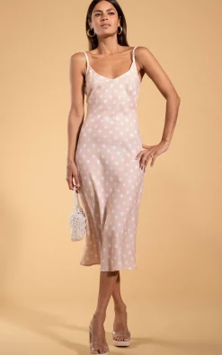 Sienna Midaxi Dress In Beige Polka Dot