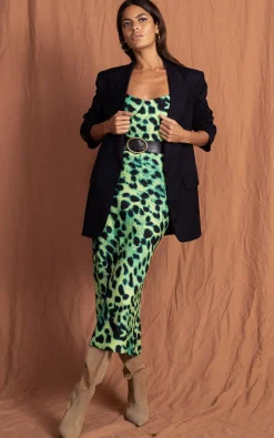 Sienna Midaxi Dress In Lime Leopard