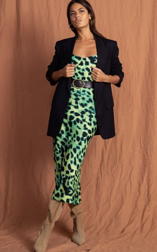 Sienna Midaxi Dress In Lime Leopard