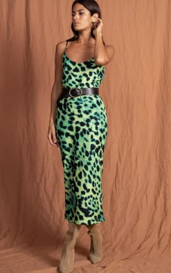 Sienna Midaxi Dress In Lime Leopard