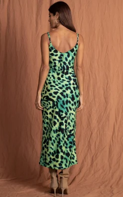 Sienna Midaxi Dress In Lime Leopard