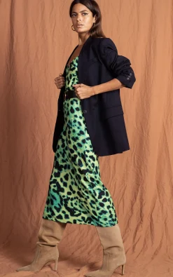 Sienna Midaxi Dress In Lime Leopard