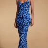 Sienna Midaxi Slip Dress In Bright Blue Leopard