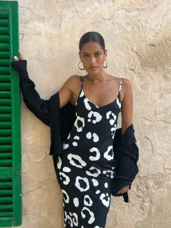 Sienna Midaxi Slip Dress In Oversized Mono Leopard