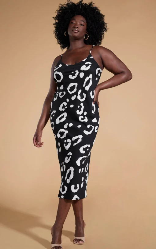 Sienna Midaxi Slip Dress In Oversized Mono Leopard