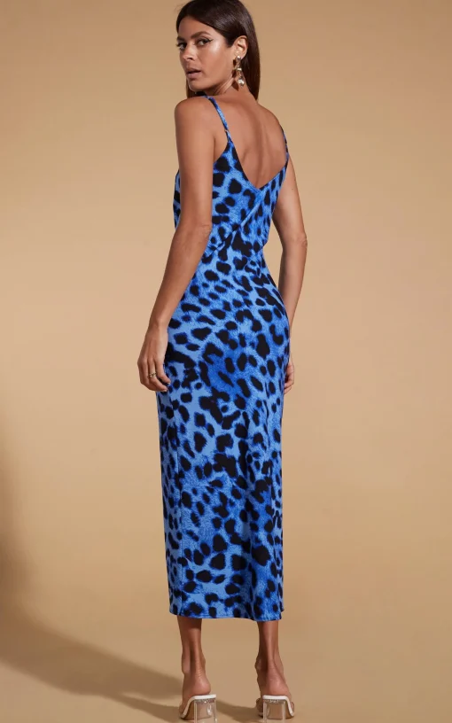 Sienna Midaxi Slip Dress In Bright Blue Leopard