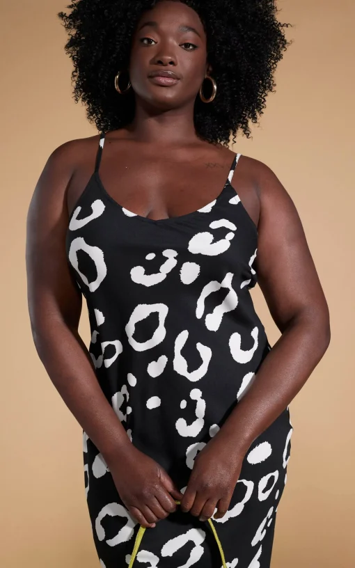Sienna Midaxi Slip Dress In Oversized Mono Leopard