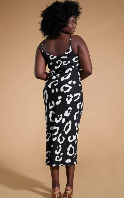 Sienna Midaxi Slip Dress In Oversized Mono Leopard