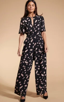 Silva Jumpsuit In Abstract Dot Sand On Black