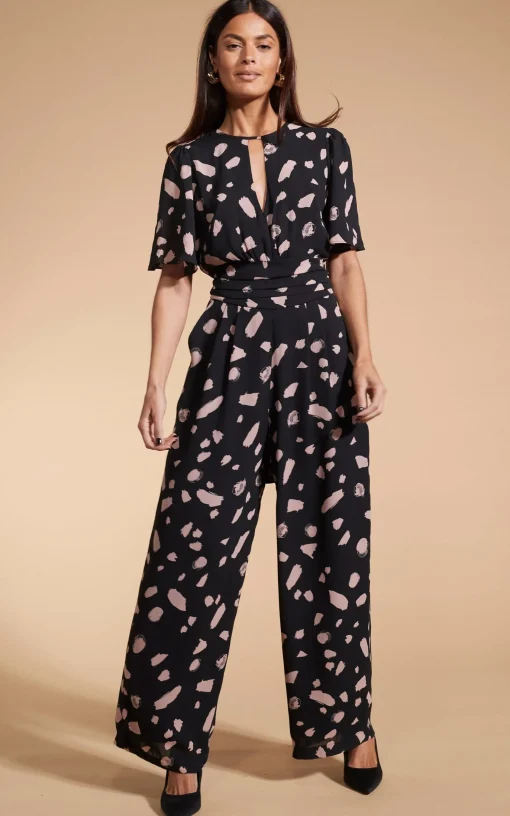 Silva Jumpsuit In Abstract Dot Sand On Black
