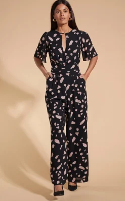 Silva Jumpsuit In Abstract Dot Sand On Black