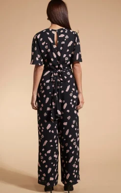 Silva Jumpsuit In Abstract Dot Sand On Black
