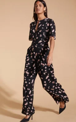 Silva Jumpsuit In Abstract Dot Sand On Black