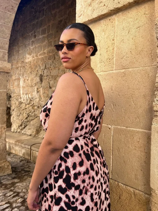 Sookie Slip Dress In Blush Leopard - Extended Sizing