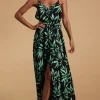 Sookie Slip Dress In Tropic Green On Black