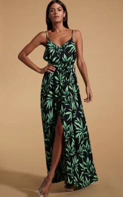 Sookie Slip Dress In Tropic Green On Black