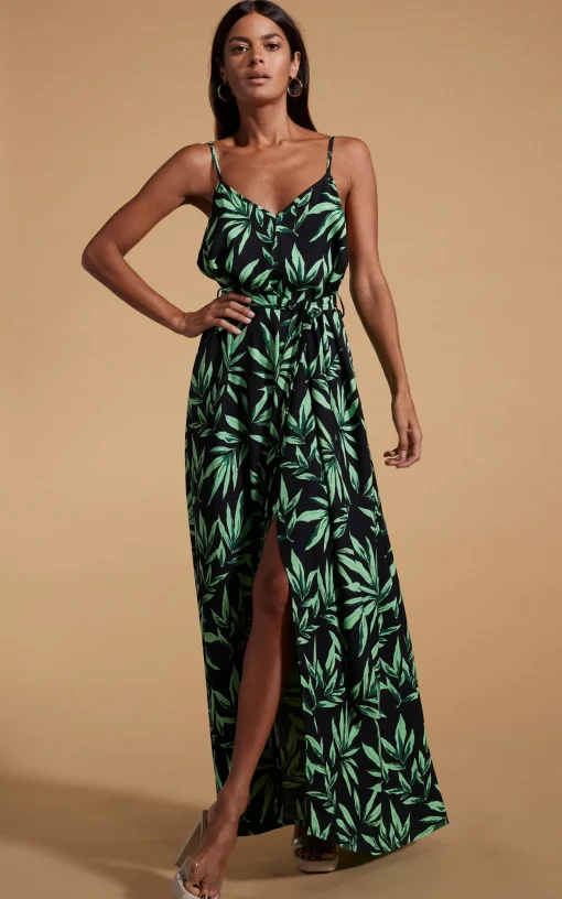 Sookie Slip Dress In Tropic Green On Black